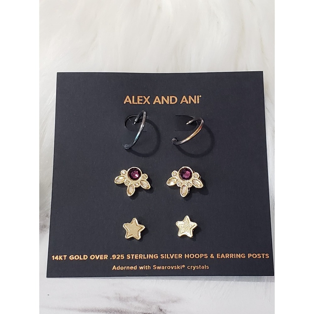 NEW‎ Alex And Ani Amethyst Earrings Swarovski Crystal stud hoop purple star